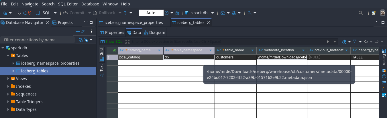 Apache Iceberg Create Table metadata location