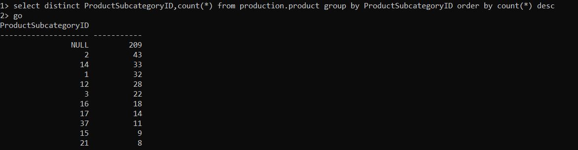 Null Values in Product Table Null Values in Product Table