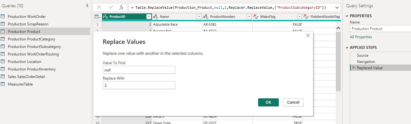 Null Values in Product Table Fix Null Values in Product Table Fix